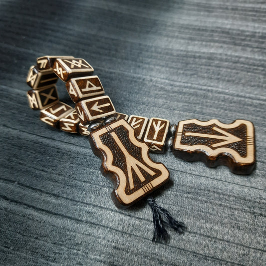 Chetki wooden "The mace of the Futhark" handmade (SCU: 250525)