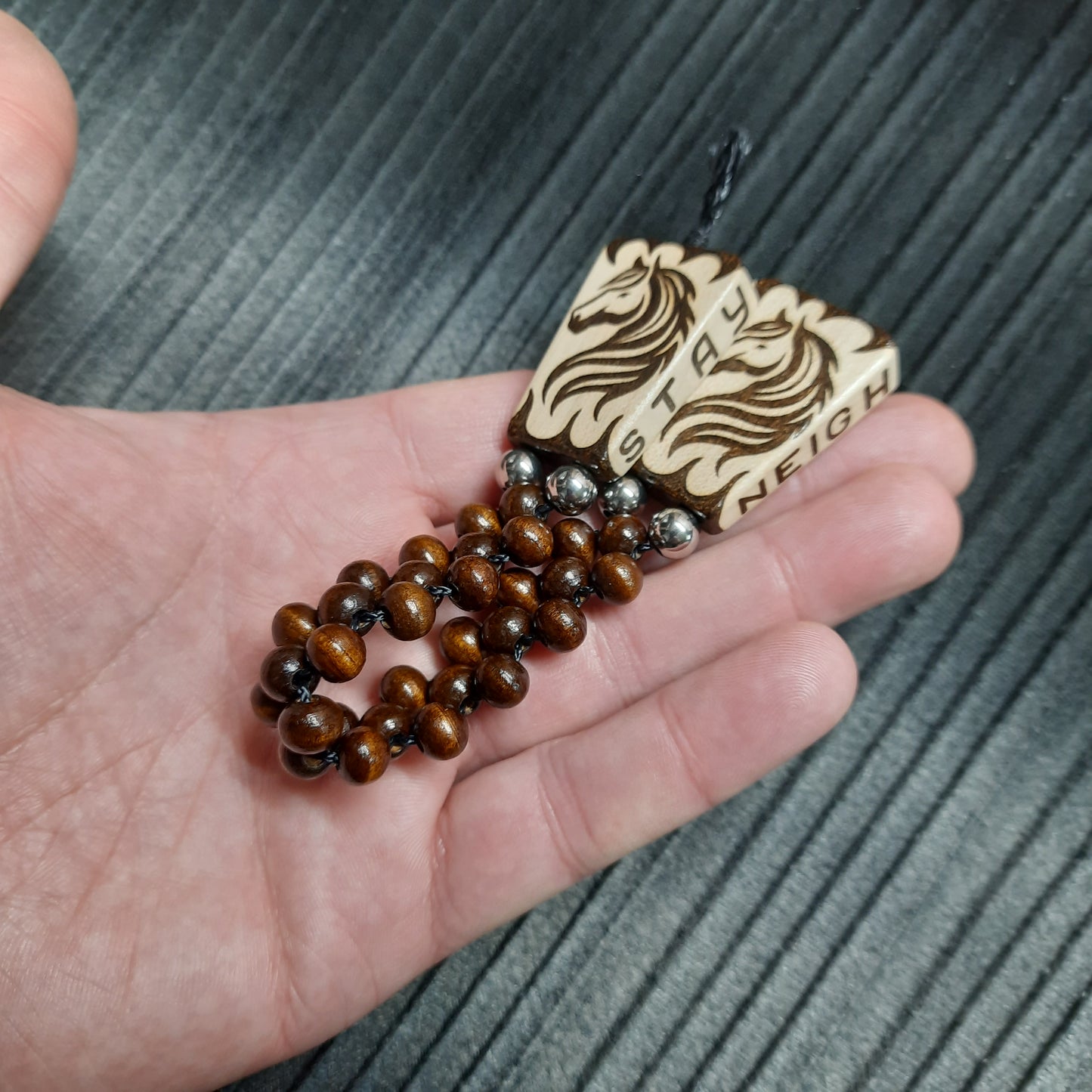 Handmade Wooden Chetki Skilltoy | Slavic Flip Rosary | Pocket Worry Beads for Hand Dexterity "Stay wild. Neigh - sayer"