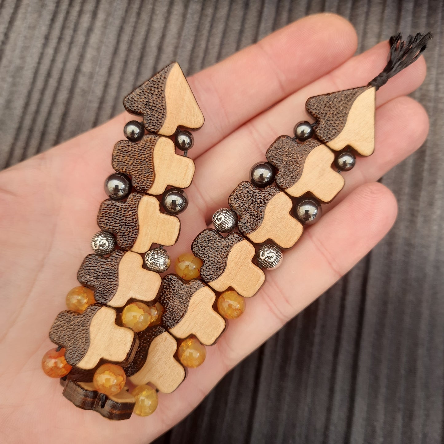 Chetki "Yin Yang" wood+hematite+kevlar, rosary, anti-stress meditation and finger training, anxiety beads (SCU: 240707)