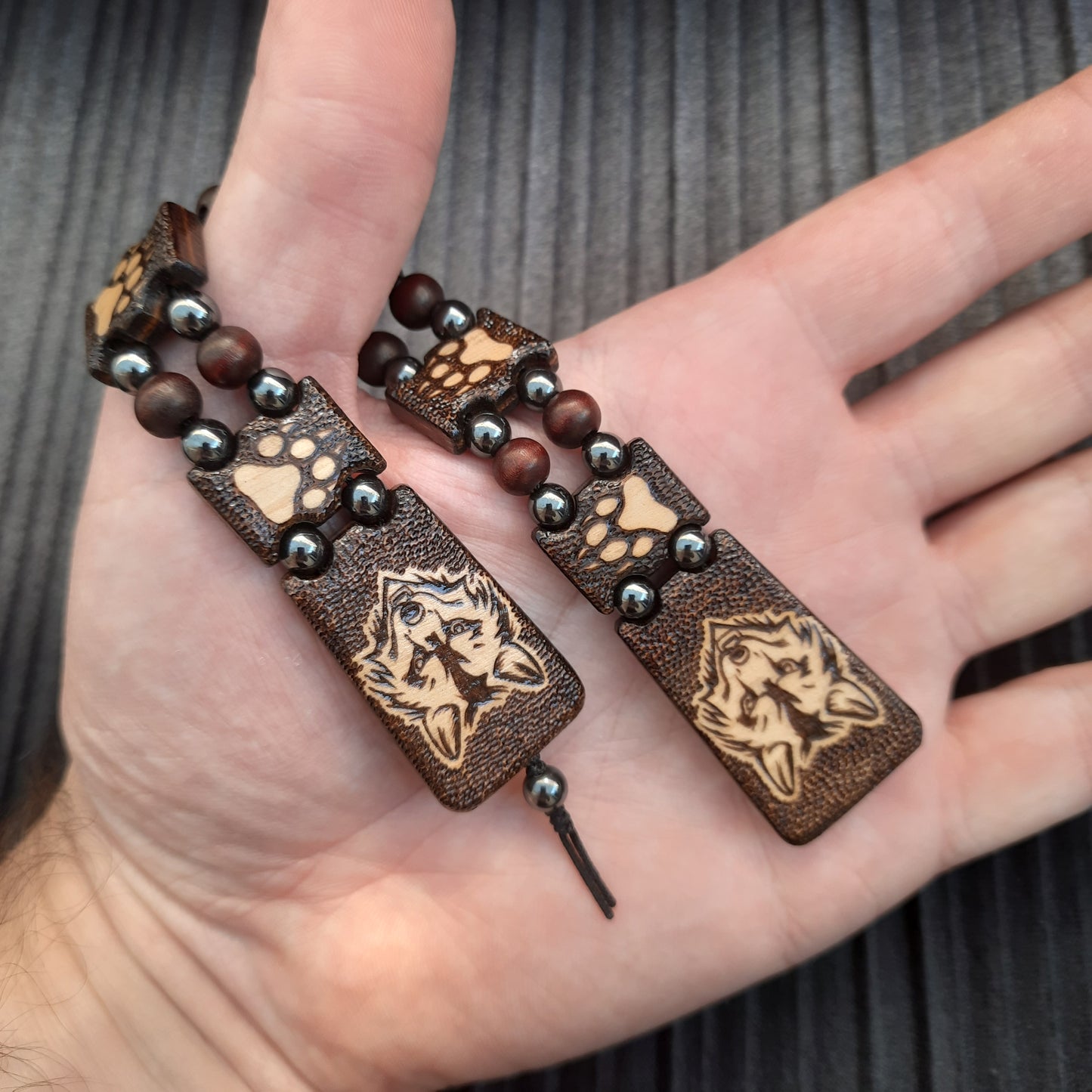 Chetki wooden "Night wolf"  handmade, rosary,  anti-stress meditation and finger training, worry beads, tzbex (SCU: 240704)