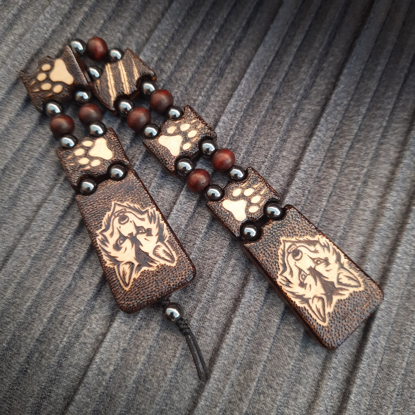 Chetki wooden "Night wolf"  handmade, rosary,  anti-stress meditation and finger training, worry beads, tzbex (SCU: 240704)