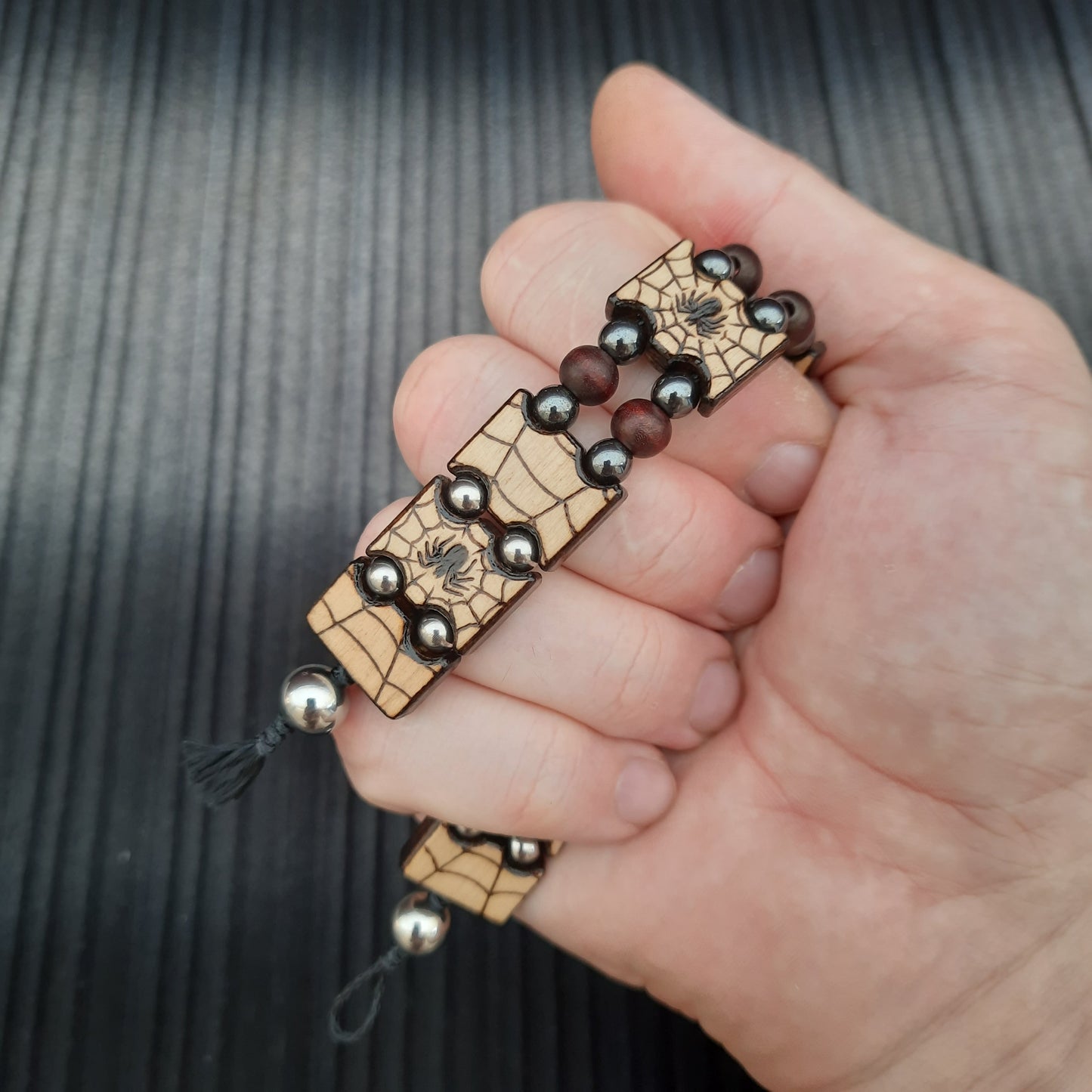 Chetki bracelet "Spider Lord" wooden rosary, anti-stress meditation and finger training, anxiety beads (SCU: 240809)