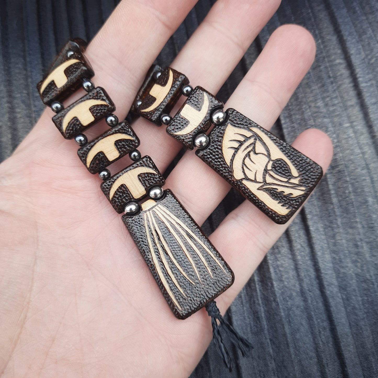 Chetki wood "Long fish skeleton" handmade, rosary,  anti-stress meditation and finger training, worry beads, tzbex (SCU: 241009)