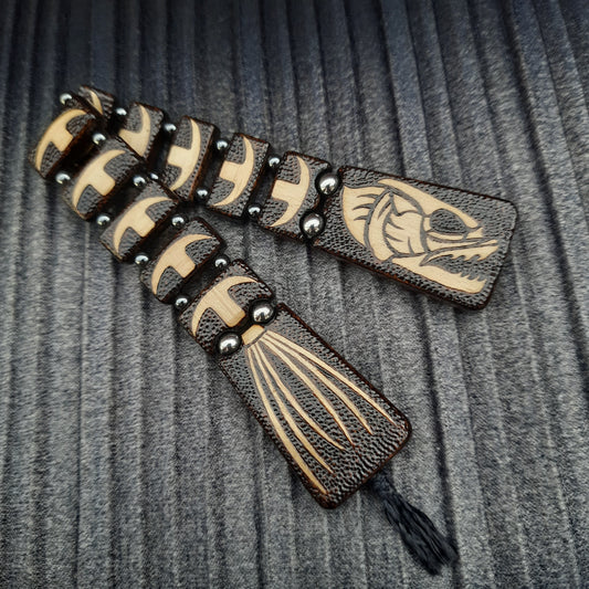 Chetki wood "Long fish skeleton" handmade, rosary,  anti-stress meditation and finger training, worry beads, tzbex (SCU: 241009)