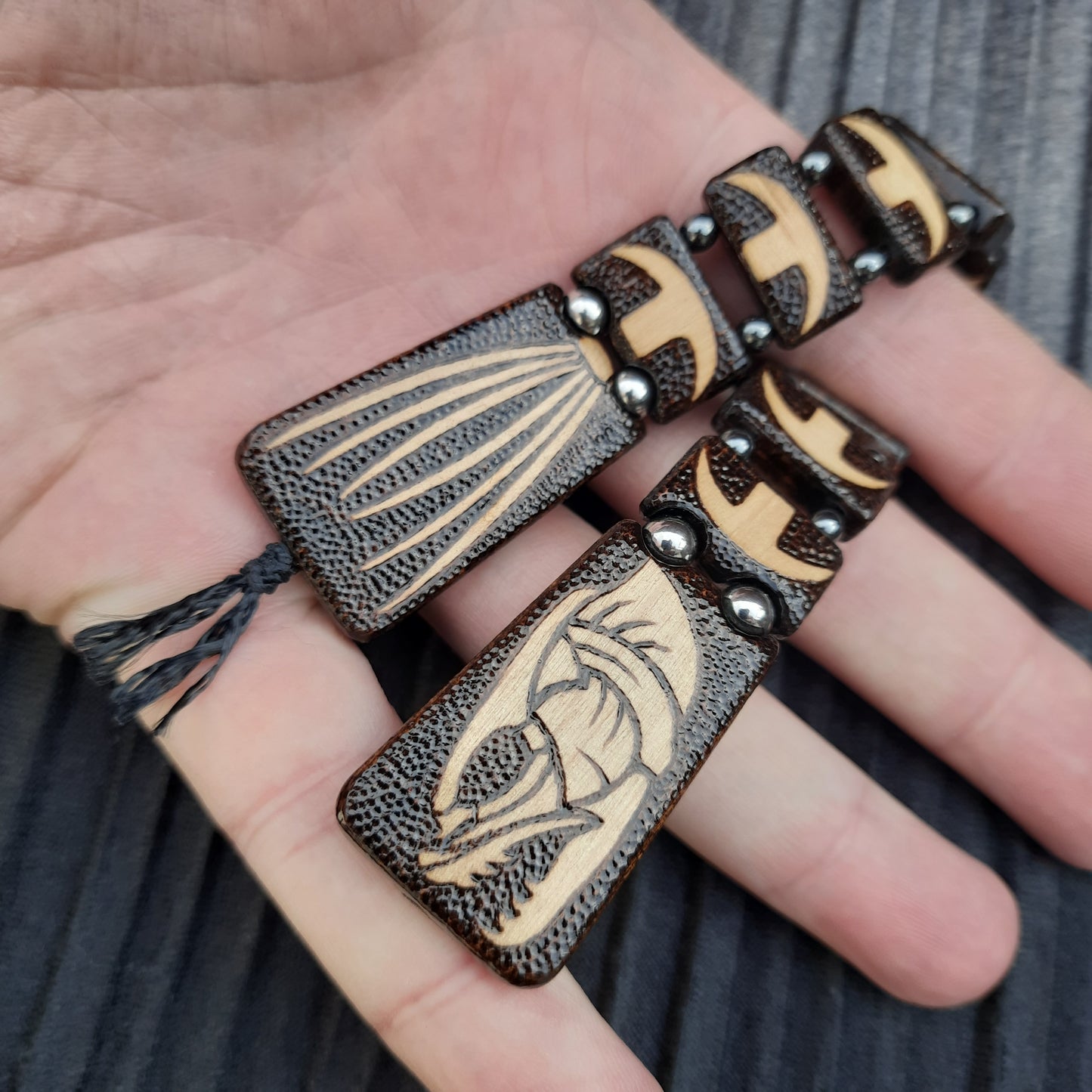 Chetki wood "Long fish skeleton" handmade, rosary,  anti-stress meditation and finger training, worry beads, tzbex (SCU: 241009)