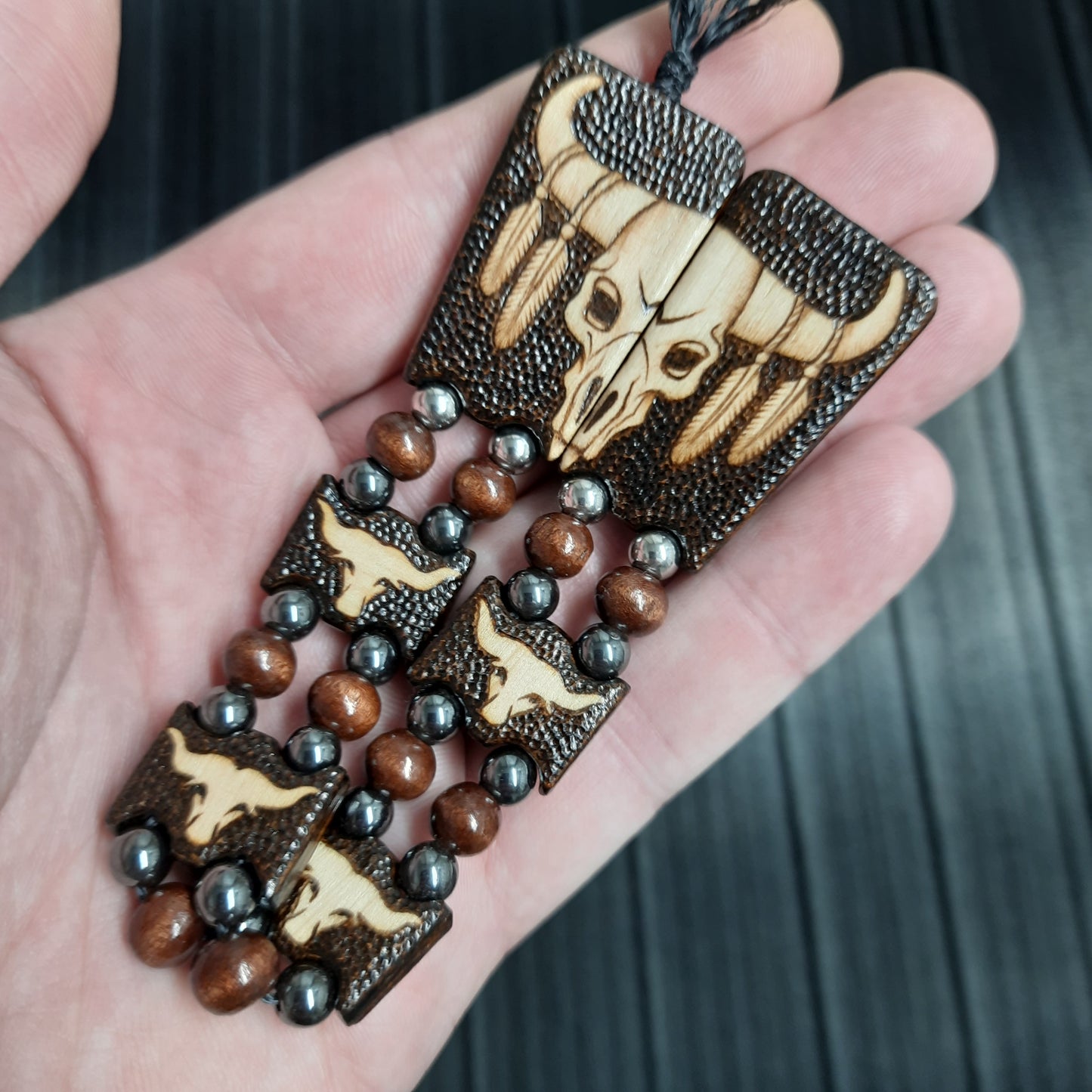 Chetki wooden "Buffalo Power" handmade, rosary,  anti-stress meditation and finger training, worry beads, tzbex  (SCU: 241001)