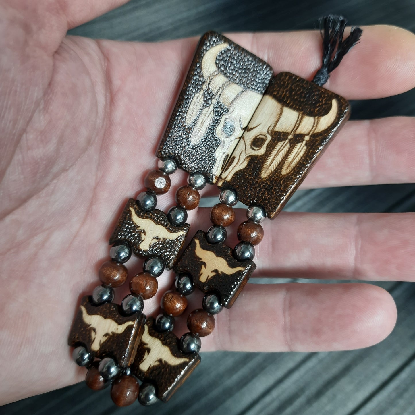 Chetki wooden "Buffalo Power" handmade, rosary,  anti-stress meditation and finger training, worry beads, tzbex  (SCU: 241001)