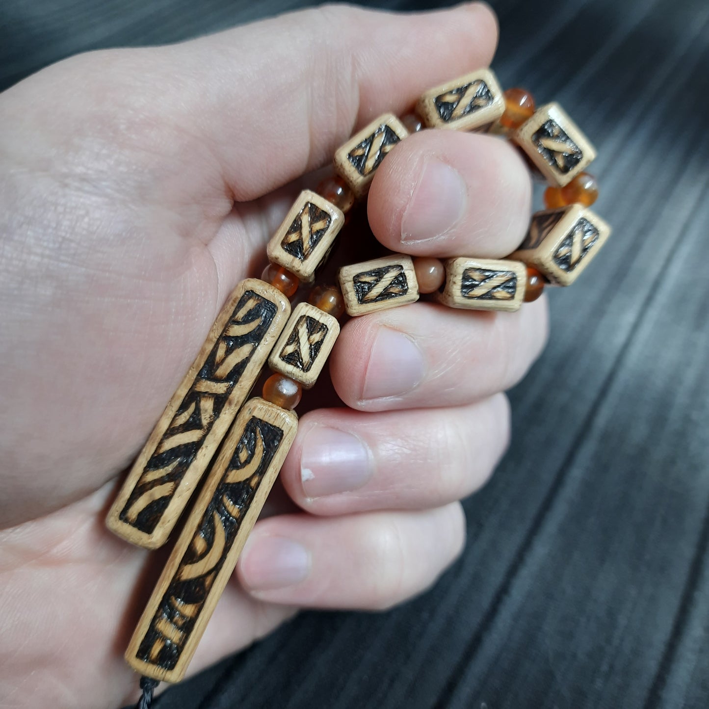 Chetki wooden "The power of oak" handmade, flip rosary,  anti-stress meditation and finger training, worry beads, tzbex