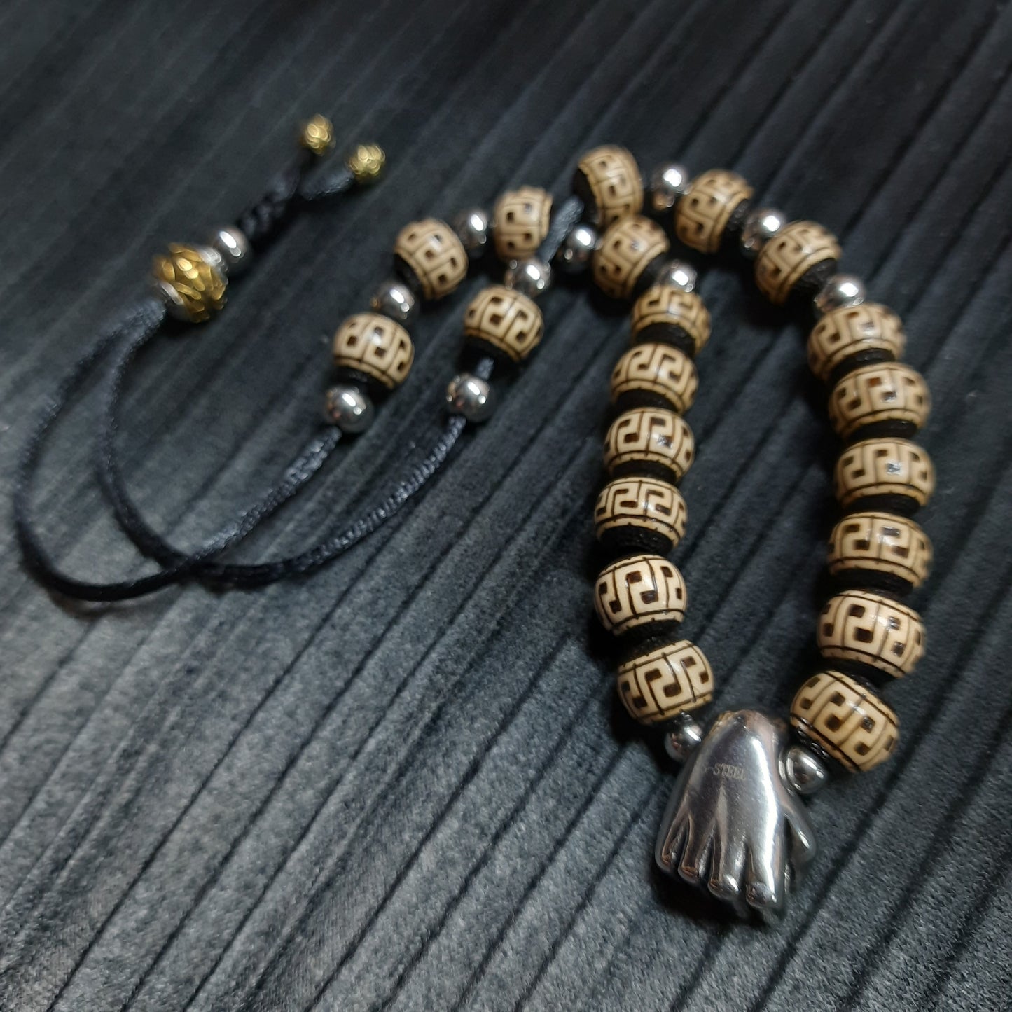 Komboloi handmade wooden + stainless steel "Steel Fist" (251121)