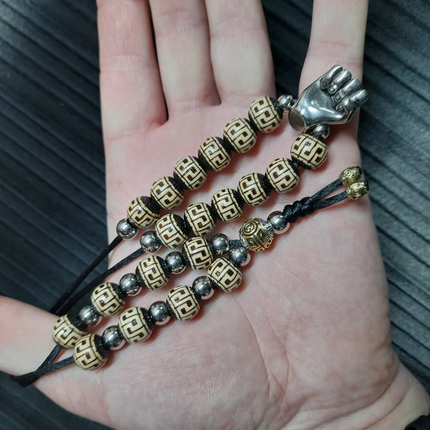 Komboloi handmade wooden + stainless steel "Steel Fist" (251121)