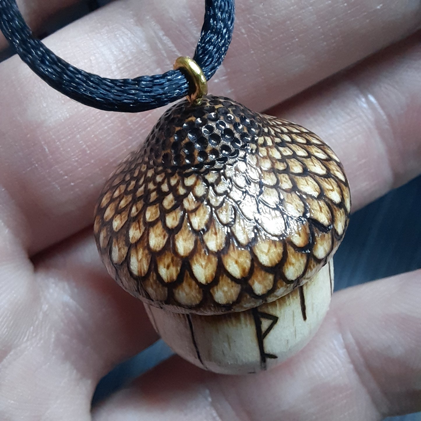 Amulet wooden handmade "Runic acorn"  (251121-2)
