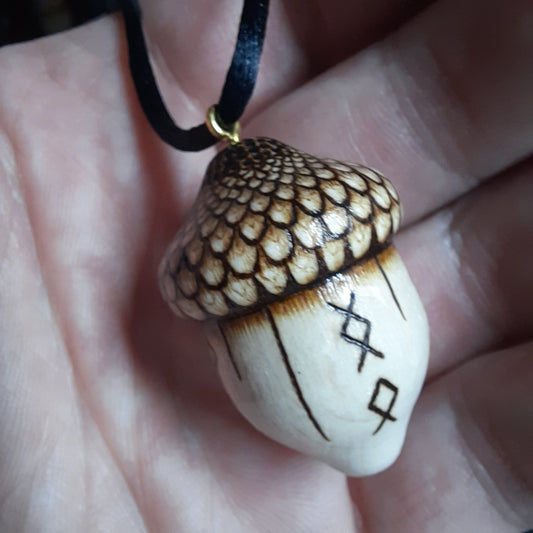 Amulet wooden handmade "Runic acorn"  (251121-2)