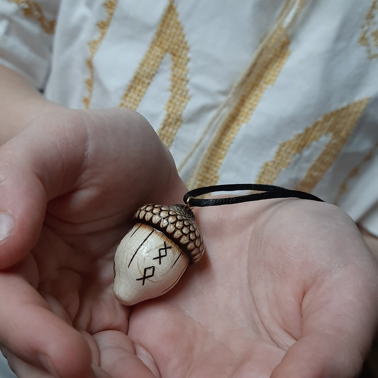 Amulet wooden handmade "Runic acorn"  (251121-2)