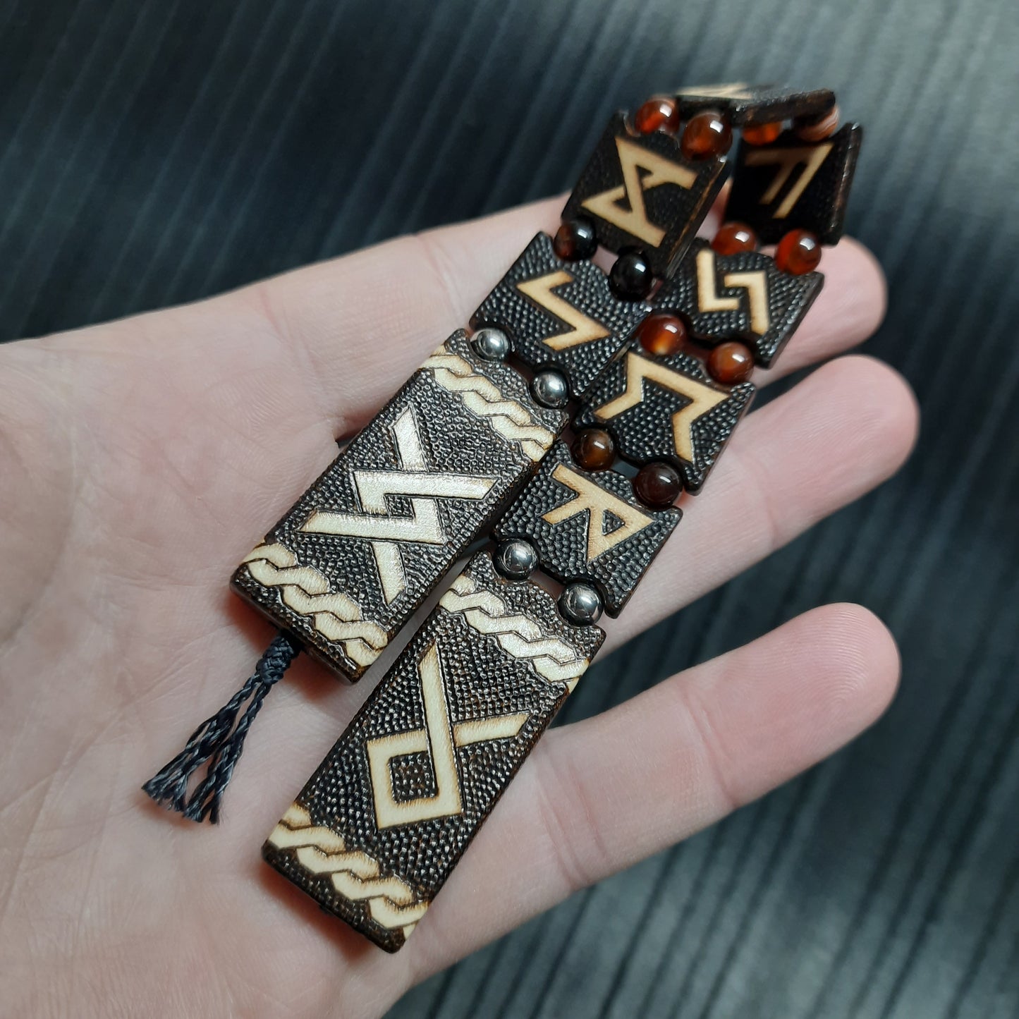 Chetki wooden handmade "Runes in carnelian"