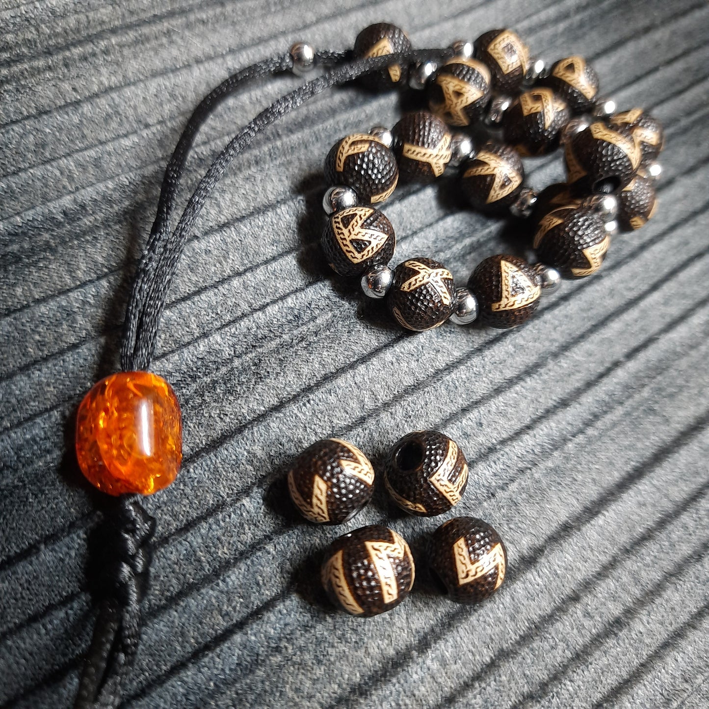 Komboloi wooden handmade "Futhark runes"