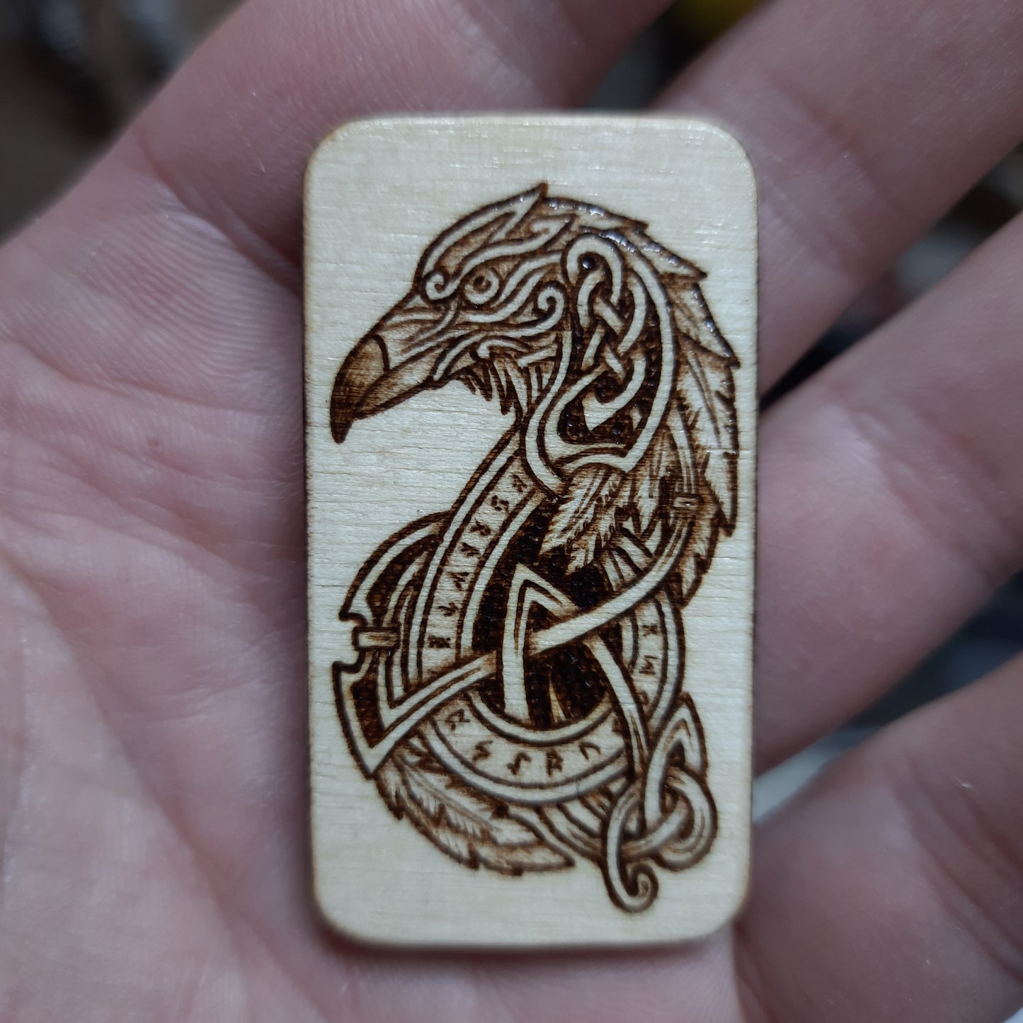 Wooden slider handmade "Raven and Shield"
