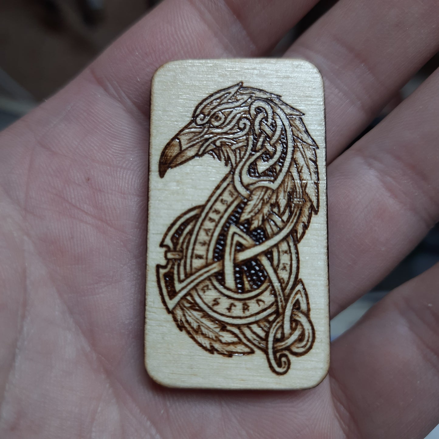 Wooden slider handmade "Raven and Shield"