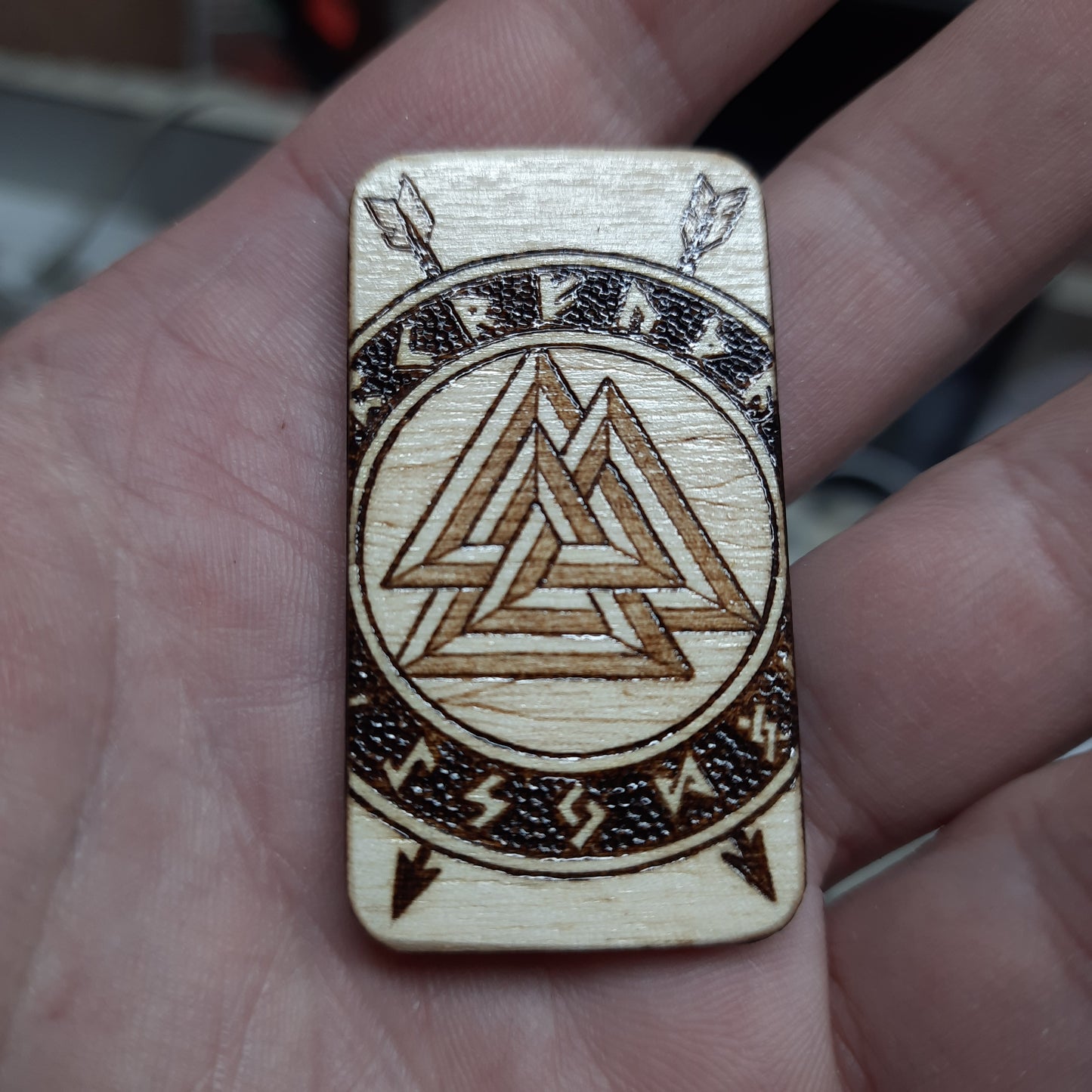 Wooden slider handmade "Raven and Shield"