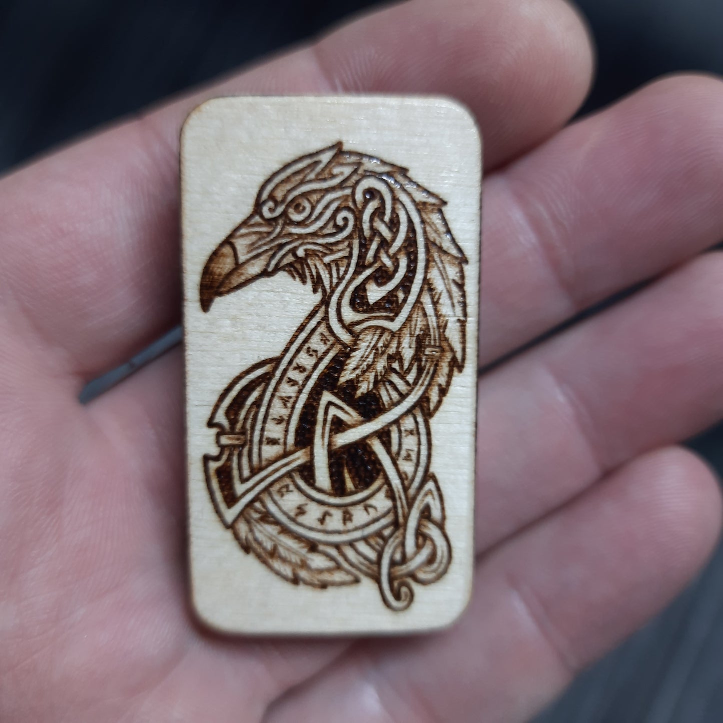 Wooden slider handmade "Raven and Shield"