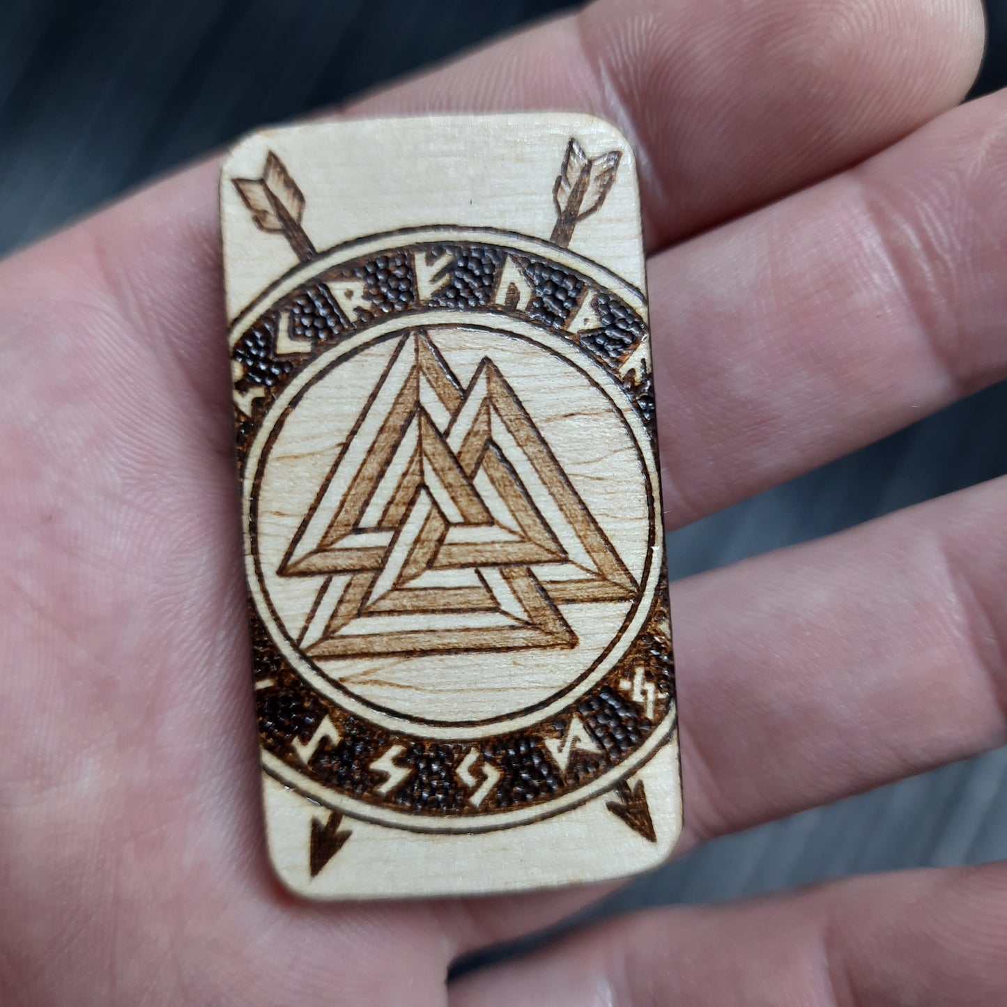 Wooden slider handmade "Raven and Shield"