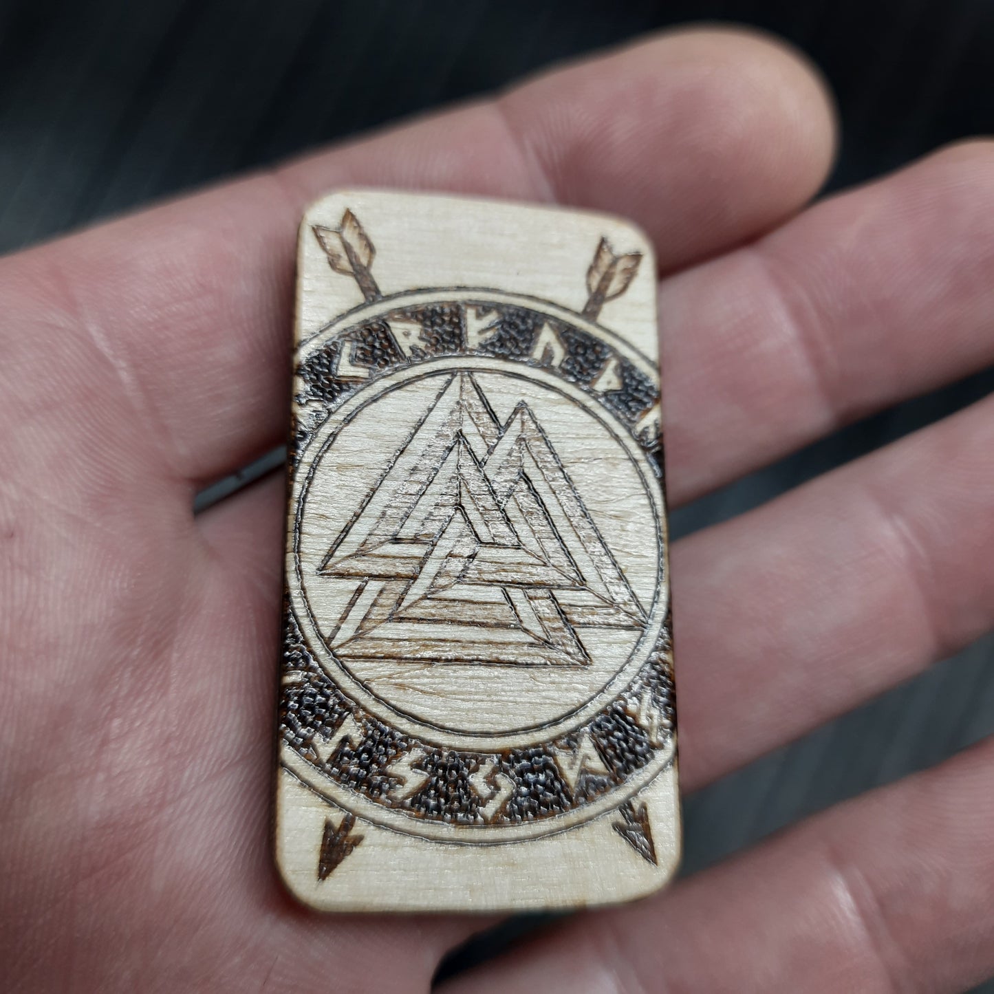 Wooden slider handmade "Raven and Shield"