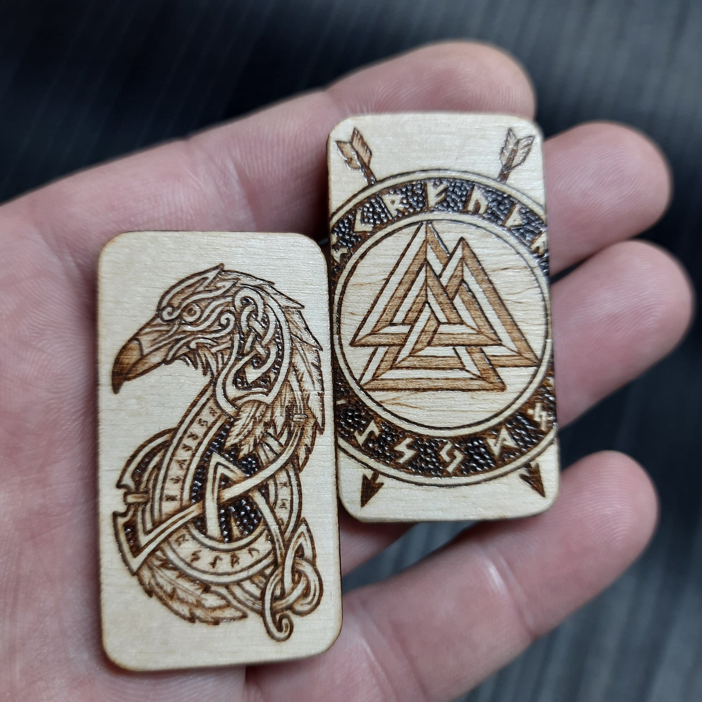 Wooden slider handmade "Raven and Shield"