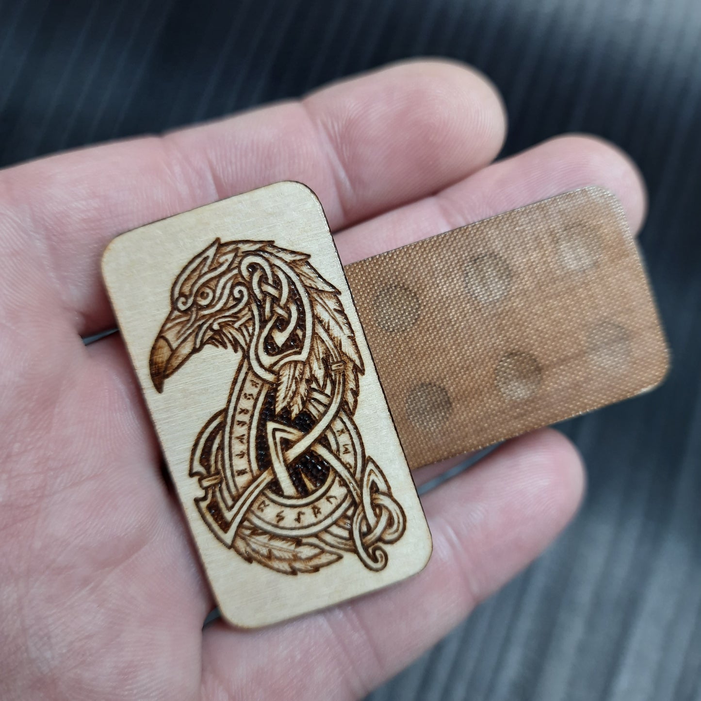 Wooden slider handmade "Raven and Shield"