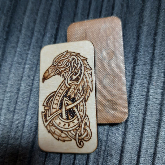 Wooden slider handmade "Raven and Shield"