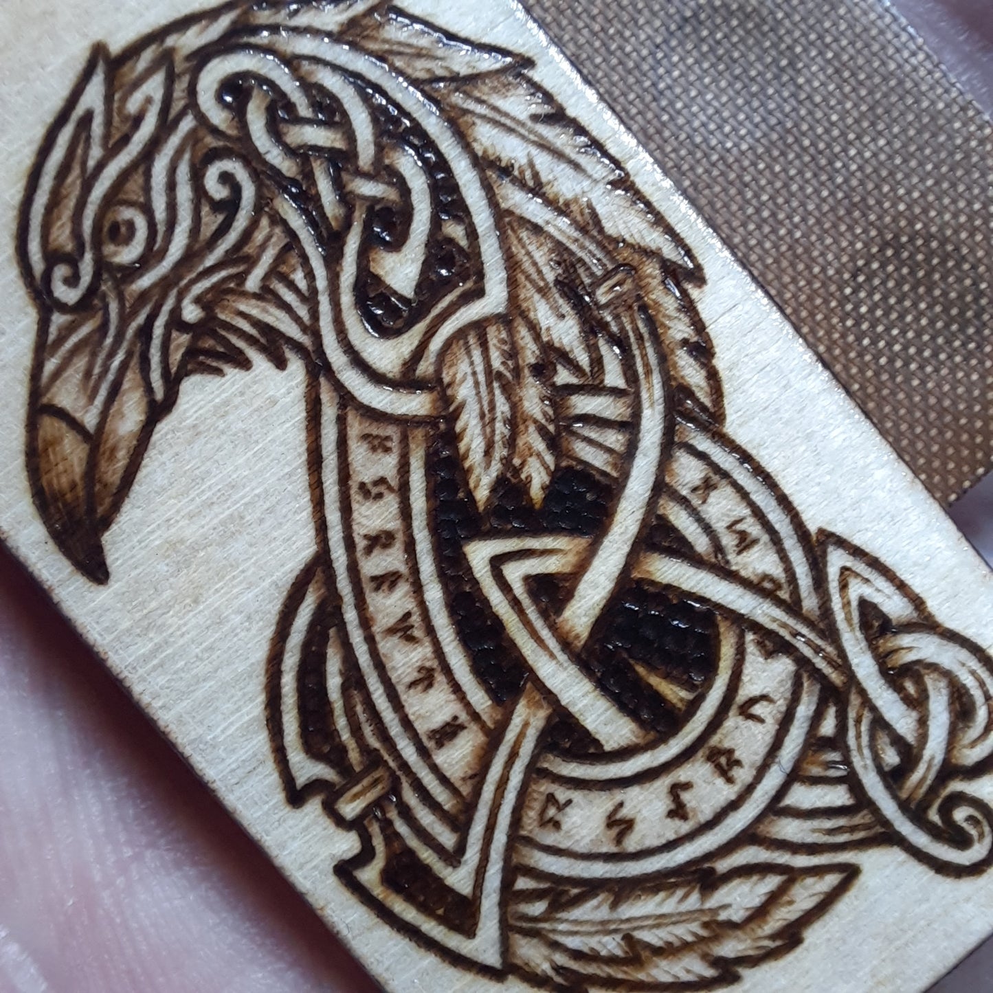 Wooden slider handmade "Raven and Shield"