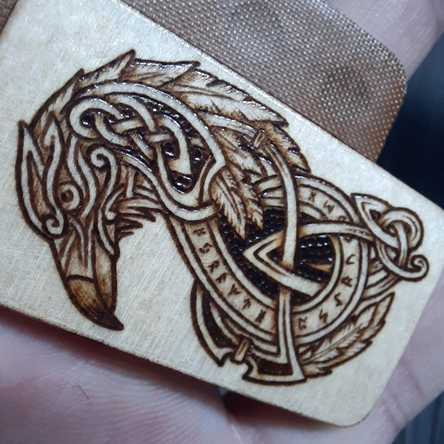 Wooden slider handmade "Raven and Shield"