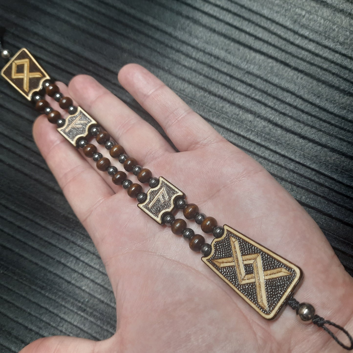 Handmade Wooden Chetki Skilltoy | Slavic Flip Rosary | Pocket Worry Beads for Hand Dexterity "Wing of the Futhark"