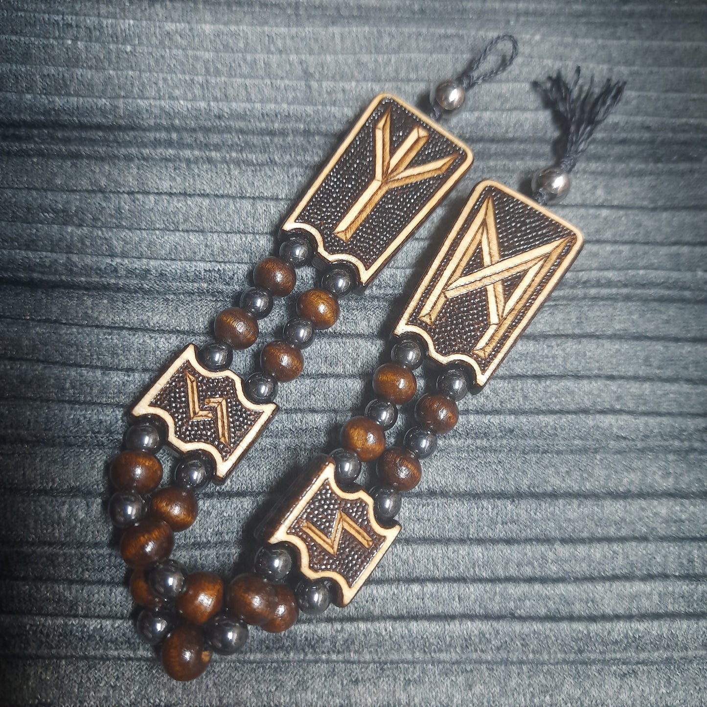 Handmade Wooden Chetki Skilltoy | Slavic Flip Rosary | Pocket Worry Beads for Hand Dexterity "Wing of the Futhark"