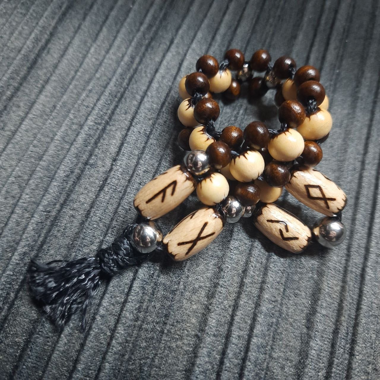 Handmade Wooden Chetki Skilltoy | Slavic Flip Rosary | Pocket Worry Beads for Hand "Meditative Path of Runes"