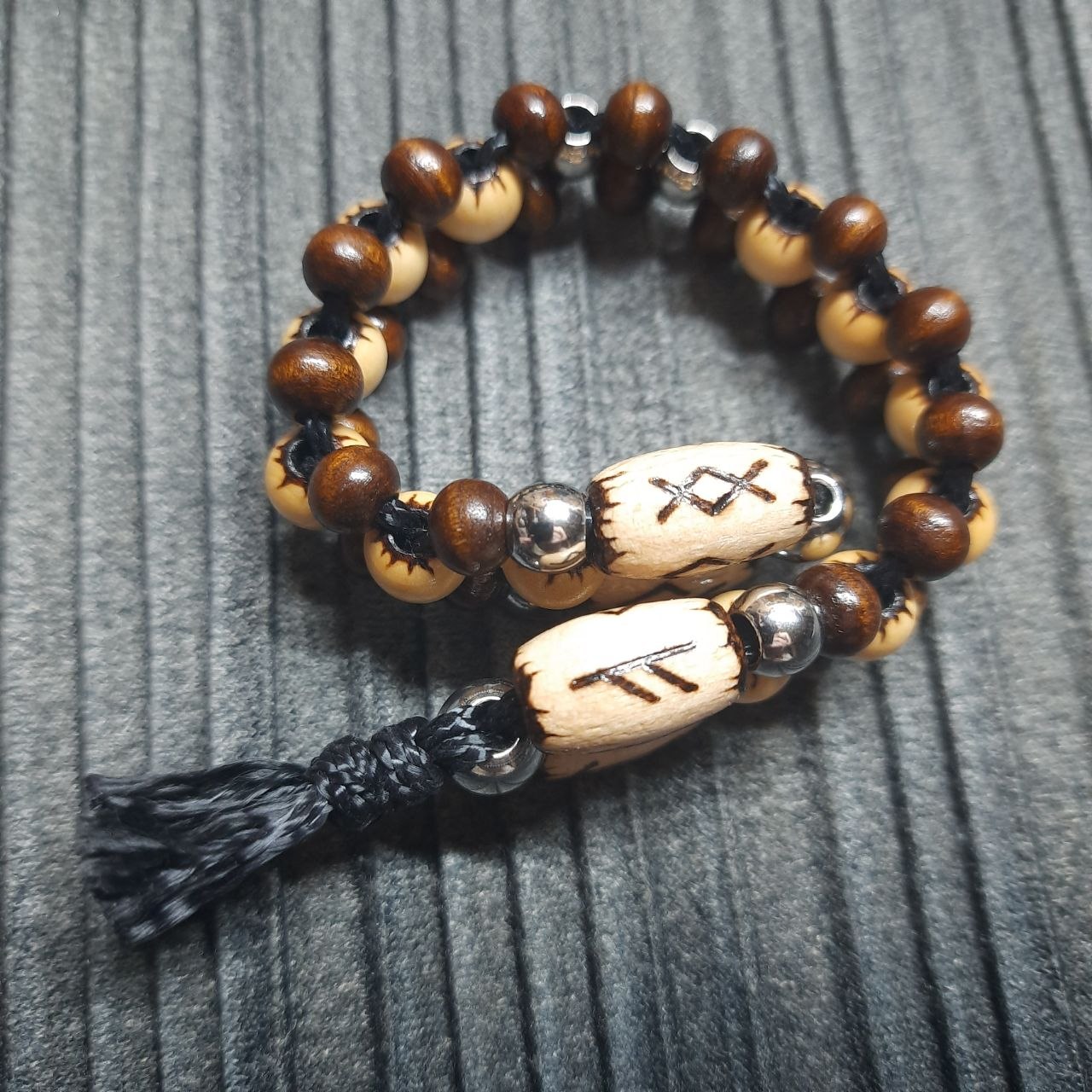 Handmade Wooden Chetki Skilltoy | Slavic Flip Rosary | Pocket Worry Beads for Hand "Meditative Path of Runes"