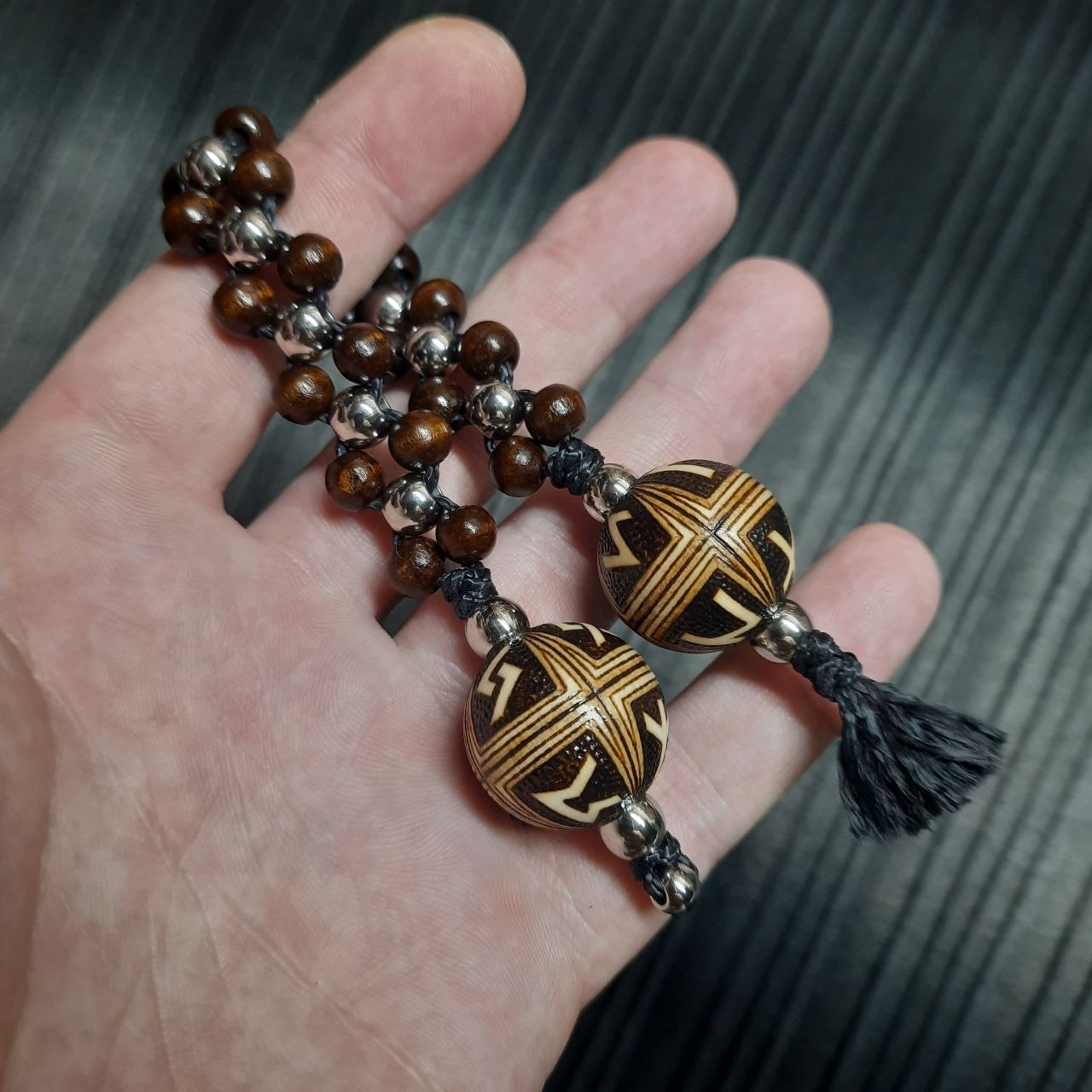 Handmade Wooden Chetki Skilltoy | Slavic Flip Rosary | Pocket Worry Beads for Hand "Futhark's satellites"