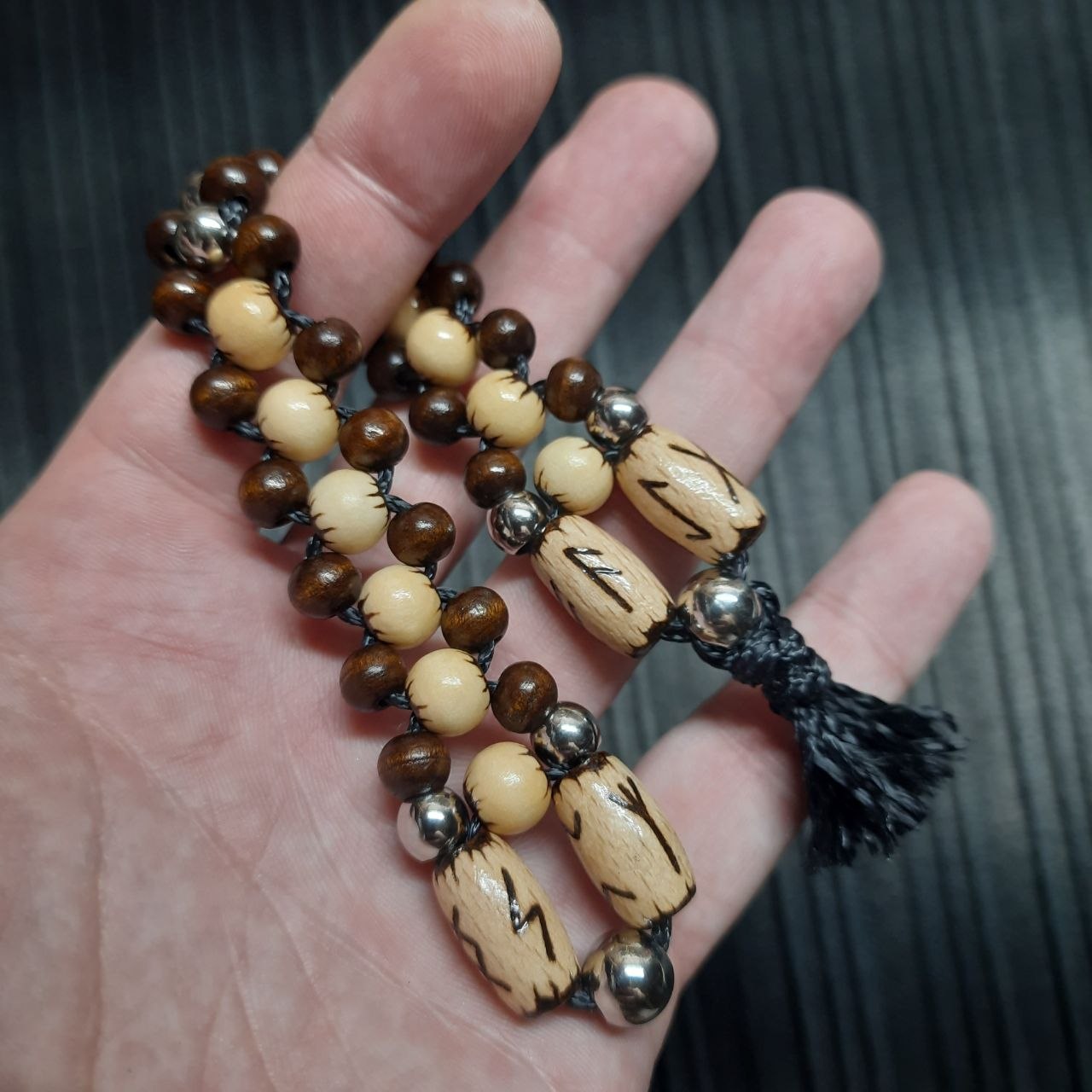 Handmade Wooden Chetki Skilltoy | Slavic Flip Rosary | Pocket Worry Beads for Hand "Meditative Path of Runes"