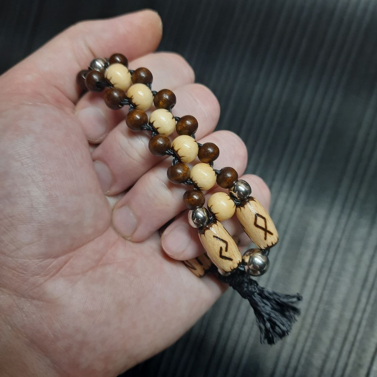 Handmade Wooden Chetki Skilltoy | Slavic Flip Rosary | Pocket Worry Beads for Hand "Meditative Path of Runes"