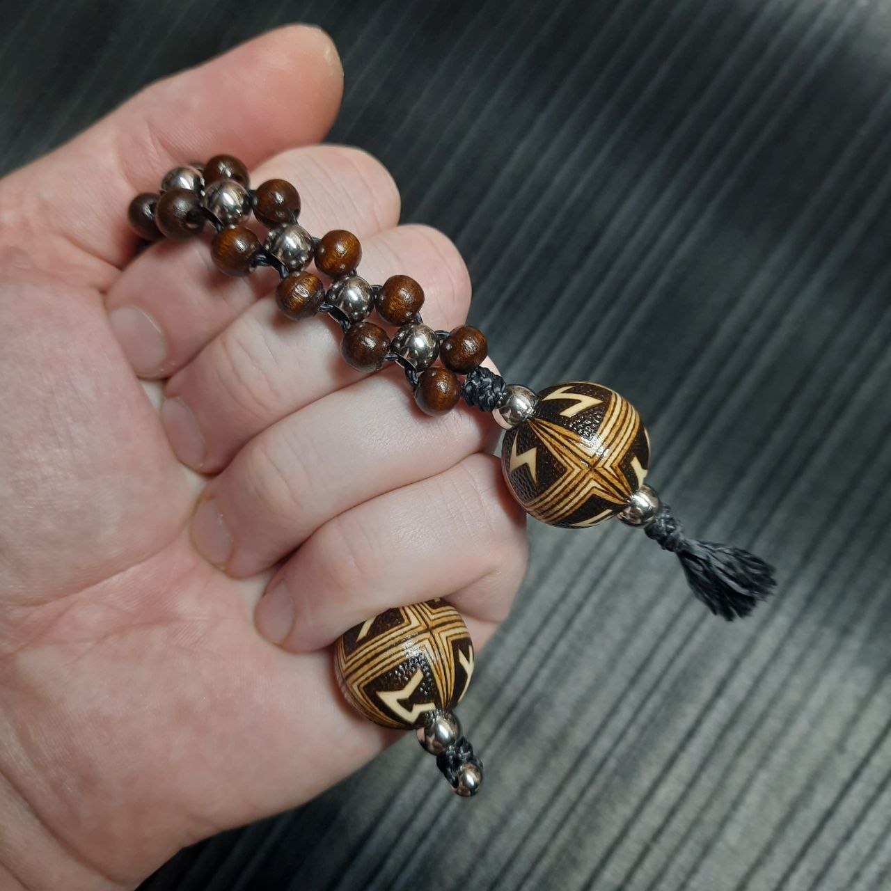 Handmade Wooden Chetki Skilltoy | Slavic Flip Rosary | Pocket Worry Beads for Hand "Futhark's satellites"