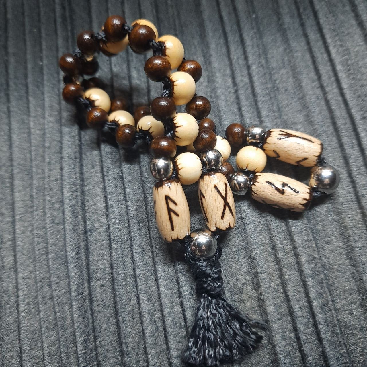 Handmade Wooden Chetki Skilltoy | Slavic Flip Rosary | Pocket Worry Beads for Hand "Meditative Path of Runes"