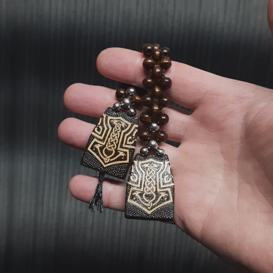 Handmade Wooden Chetki Skilltoy | Slavic Flip Rosary | Pocket Worry Beads for Hand Dexterity "Thor's Hammer"