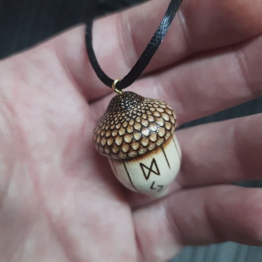 Amulet wooden handmade "Runic acorn"  (251121-2)