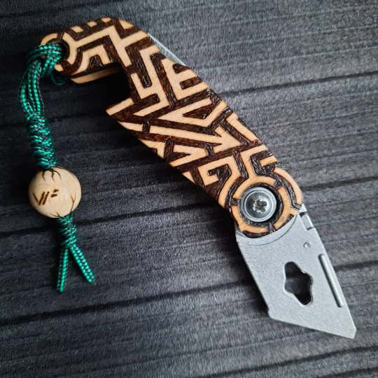 Wooden EDC keychain "Runes in a pattern", phone stand, handmade (SCU: 3309)