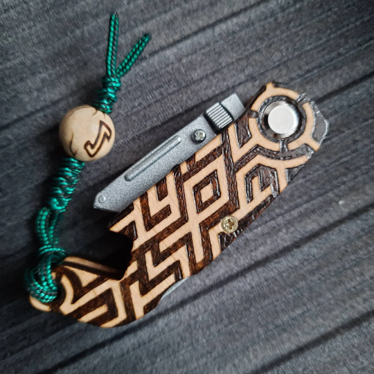 Wooden EDC keychain "Runes in a pattern", phone stand, handmade (SCU: 3309)