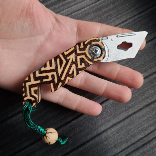 Wooden EDC keychain "Runes in a pattern", phone stand, handmade (SCU: 3309)