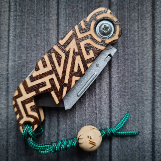 Wooden EDC keychain "Runes in a pattern", phone stand, handmade (SCU: 3309)