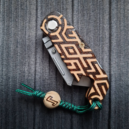 Wooden EDC keychain "Runes in a pattern", phone stand, handmade (SCU: 3309)