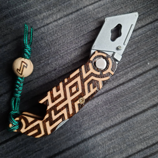 Wooden EDC keychain "Runes in a pattern", phone stand, handmade (SCU: 3309)