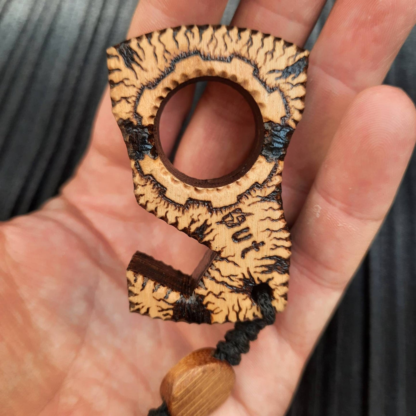 Wooden EDC keychain "Fall-out", phone stand, (SCU: 602)