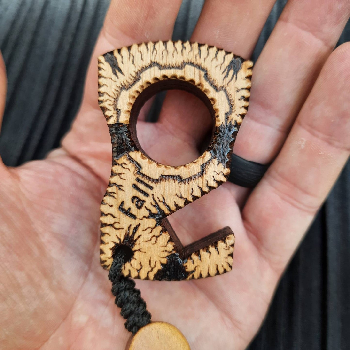 Wooden EDC keychain "Fall-out", phone stand, (SCU: 602)